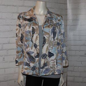 🌀 Westbound Petites Blazer Top – Blue, Tan & Cream – Size XL Soft Structure ·